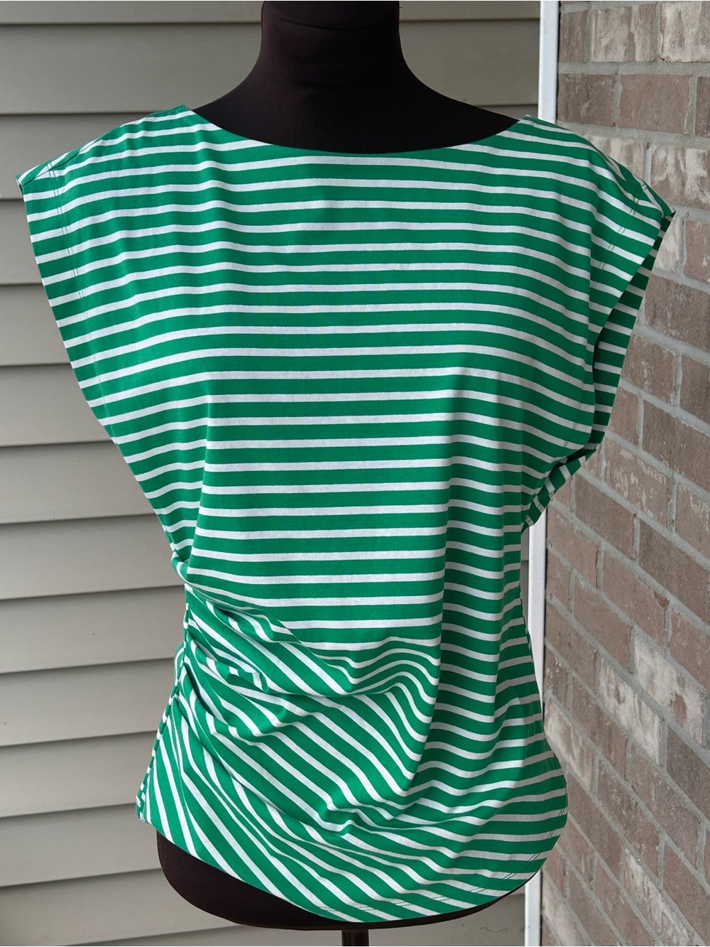 NWT ANDREW MARC NY sM side ruche top-cotton w/touch of poly-boatneck-MSRP $39